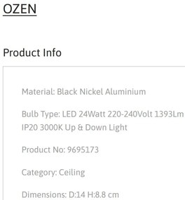 Spot LED aplicat diametru 14cm OZEN nickel negru, NVL-9695173