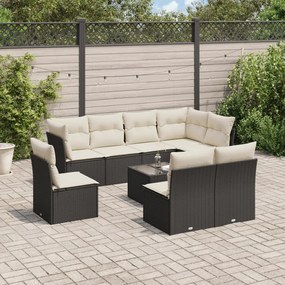 3217766 vidaXL Set mobilier de grădină cu perne, 9 piese, negru, poliratan