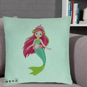 Perna Decorativa Sirena Roz cu Coroana, 40x40 cm, Verde Menta, Husa Detasabila, Perna Inclusa, BEKZ®