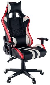 Scaun gaming, lumini led cu telecomanda, cu tetiera, piele eco negru alb, Bortis Impex