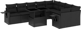 vidaXL Set canapele de grădină cu perne, 10 piese, negru, poliratan