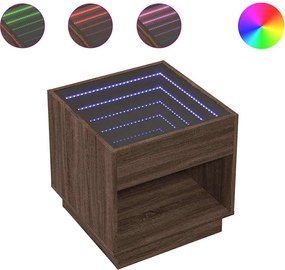 vidaXL Măsuță de cafea cu LED infinity, stejar maro, 50x50x50 cm