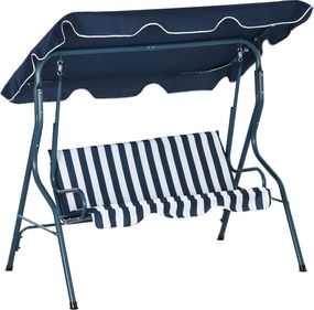 Outsunny Balansoar de Grădină 3 Locuri Acoperiș impermeabil Înclinare reglabilă Perne Șezut Spătar Albastru alb în dungi | Aosom Romania