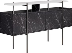 Comoda HANLEY, alb/negru cu efect de marmura, PAL melaminat/metal, 150