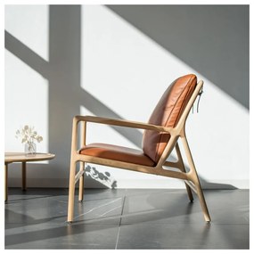 Fotoliu maro-natural cu tapițerie din piele Dedo – Gazzda