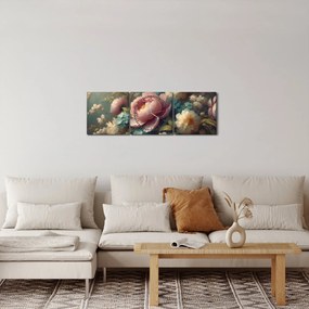 Tablou - Natură moartă cu flori - pictură (cu ceas) (90x30 cm)