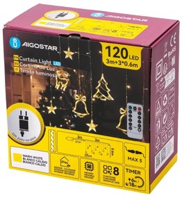 Aigostar - Ghirlandă LED de exterior pentru Crăciun 120xLED/6W/230V/8 funcții 3x0,6m IP44 alb cald+telecomandă