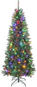 HOMCOM Pom de Crăciun Artificial de 180 cm cu Lumini Incorporate Albe și Colorate în 9 Moduri și 899 Crengi Ignifuge, Brad de Crăciun Dens și Realistic cu Bază Metalică Pliabilă pentru Acasă | Aosom Romania
