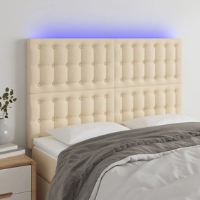 Tablie de pat cu LED, crem, 144x5x118 128 cm, textil 1, Crem, 144 x 5 x 118 128 cm