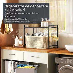 HOMCOM Suport extensibil pentru cuptor cu microunde pe 2 niveluri cu 3 cârlige, din metal, negru | Aosom Romania
