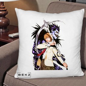 Perna Personalizata Death Note Light si Ryuk Duo, 40x40 cm, Alb Pufos, Husa Detasabila, Perna Inclusa, BEKZ®
