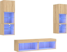 vidaXL Unități de perete TV cu LED-uri, 6 piese, stejar sonoma, lemn