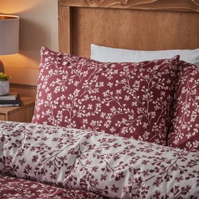 Lenjerie de pat roșie din flanelă pentru pat dublu 200x200 cm Grace Floral Leaf – Catherine Lansfield
