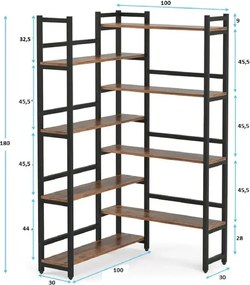 Biblioteca pentru colt din culuare nuc si negru, 180 cm