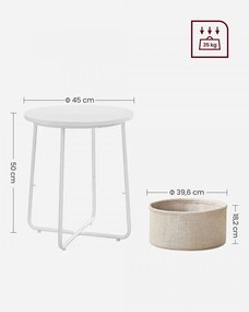 Masuta auxiliara alba din PAL melaminat si metal, ∅ 45 cm, Vasagle