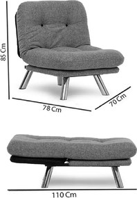 Set canapea extensibila 3 locuri si 1 fotoliu extensibila ,living, 180x110 cm – stofa, gri – Merburn