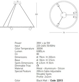 Lustra LED dimabila design modern Rings D-79cm negru