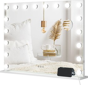 HOMCOM Oglindă machiaj luminoasă LED intensitate reglabilă, oglindă de mărire port USB, 80 x 62 cm | Aosom Romania