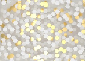 Tablou pe sticlă - Hexagoane alb - auriu (70x50 cm)