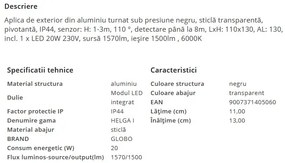 Aplica LED de exterior cu senzor de miscare IP44 HELGA I