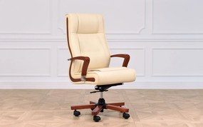 Scaun lemn masiv crem Toronto Model T3 Coniac - Piele