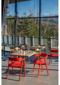 Scaun de dining roșu cu cotiere din lemn de stejar Flip – Gazzda