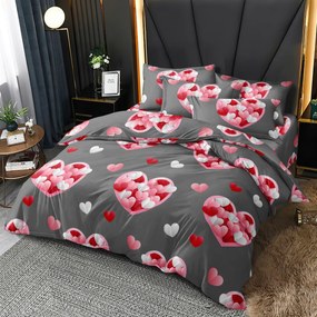 Lenjerie de pat din microfibra gri, PINK HEARTS