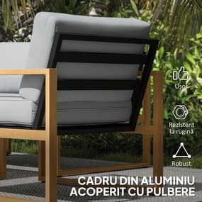 Outsunny Set Mobilier de Grădină din 4 Piese, cu Canapea de 2 Locuri, 2 Fotolii și Măsuță de Cafea, 123.5x75x73 cm, Gri | Aosom Romania