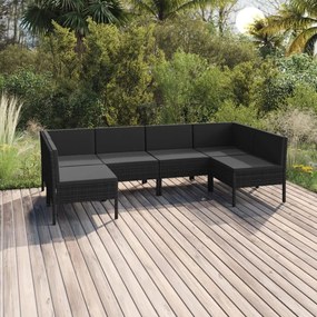 Set mobilier de gradina cu perne, 6 piese, negru, poliratan