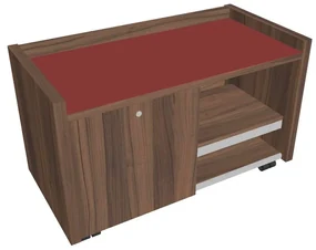 Comodă mobilă Verno 100 x 50 cm cu sticlă, stânga, nuc / roșu