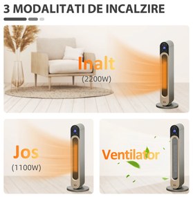 Incalzitor electric oscilant cu 3 moduri de incalzire cu temperatura reglabila si telecomanda, din ABS, Φ25x73,5 cm, argintiu HOMCOM | Aosom RO