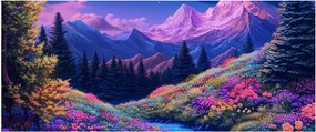 Tablou - Peisaj violet la lună plină (120x50 cm)