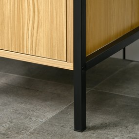 Kleankin Dulap Înalt de Baie Multifuncțional, Design Modern Negru și Natural | Aosom Romania