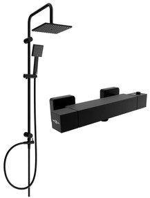 Mexen Tord set duș montat pe suprafață cu duș cu efect de ploaie și baterie de duș termostatică Cube, negru - 77200200-70
