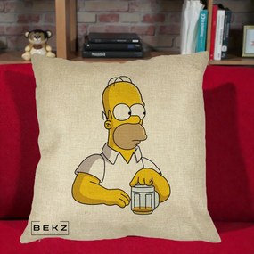 Perna Personalizata Homer Simpson cu Bere, 40x40 cm, Crem, Husa Detasabila, Perna Inclusa, BEKZ®