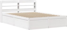 vidaXL Cadru de pat cu tăblie, alb, 135x190 cm, lemn masiv de pin