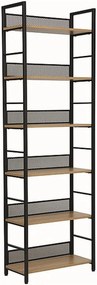 Etajera RAW R6, stejar/negru, PAL laminat/metal, 60x28x187 cm