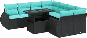 vidaXL Set mobilier grădină perne 9 piese negru poliratan/lemn acacia