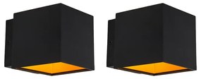 Set de 2 aplice de perete de design negru/auriu inclusiv LED - Caja