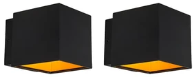 Set de 2 aplice de perete de design negru/auriu inclusiv LED - Caja