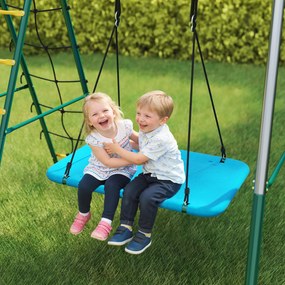 AIYAPLAY Cadru 5-în-1 pentru leagăn cu leagăn-tip-cuib reglabil, inele de gimnastică, scaun dublu, cadru de cățărare pentru 3-8 ani 440x175x203 cm | Aosom Romania