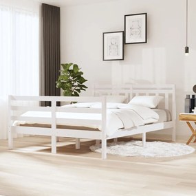 3100630 vidaXL Cadru de pat dublu, alb, 135x190 cm, lemn masiv
