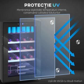 HOMCOM Frigider pentru vinuri de 53L cu rafturi ajustabile pentru 12 sticle și 25 de doze, 43x45x64 cm, negru | Aosom Romania