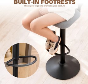 HOMCOM Set de 2 taburete de bar rotative 360°, reglabile 84-105 cm, spătar decupat, suport pentru picioare, gri | Aosom Romania