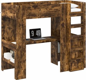 vidaXL Cadru de pat supraetajat cu birou Stejar fumuriu 90 x 190 cm