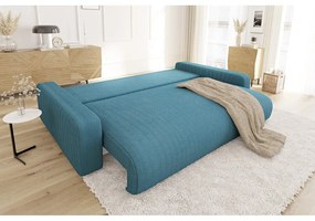 Canapea turcoaz extensibilă, cu spațiu de depozitare, cu tapițerie din catifea reiată 234 cm Sara – Ropez