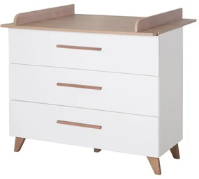 Comodă de copii albă/în culoare naturală joasă cu aspect de lemn de stejar cu masă de schimbat 110x98 cm – Roba