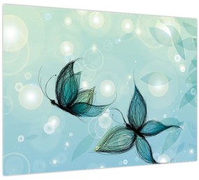 Tablou pe sticlă - Fluturi albaștri (70x50 cm)