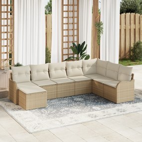 vidaXL Set de canapele pentru grădină cu pernă 8 pcs Bej Rattan poli