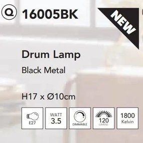 Bec decorativ E27 LED dimabil, metalic Drum Lamp negru